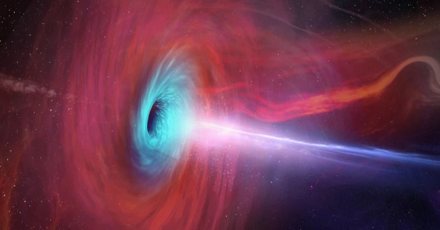 Reddish pink black hole with a beam