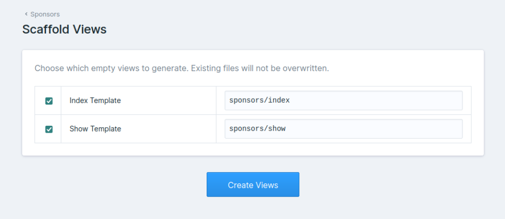 Scaffolding views for Sponsor Collection.
